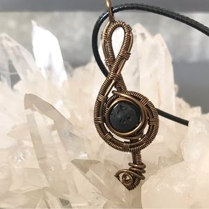 Treble Clef Pendant Necklace with Lava  Stone